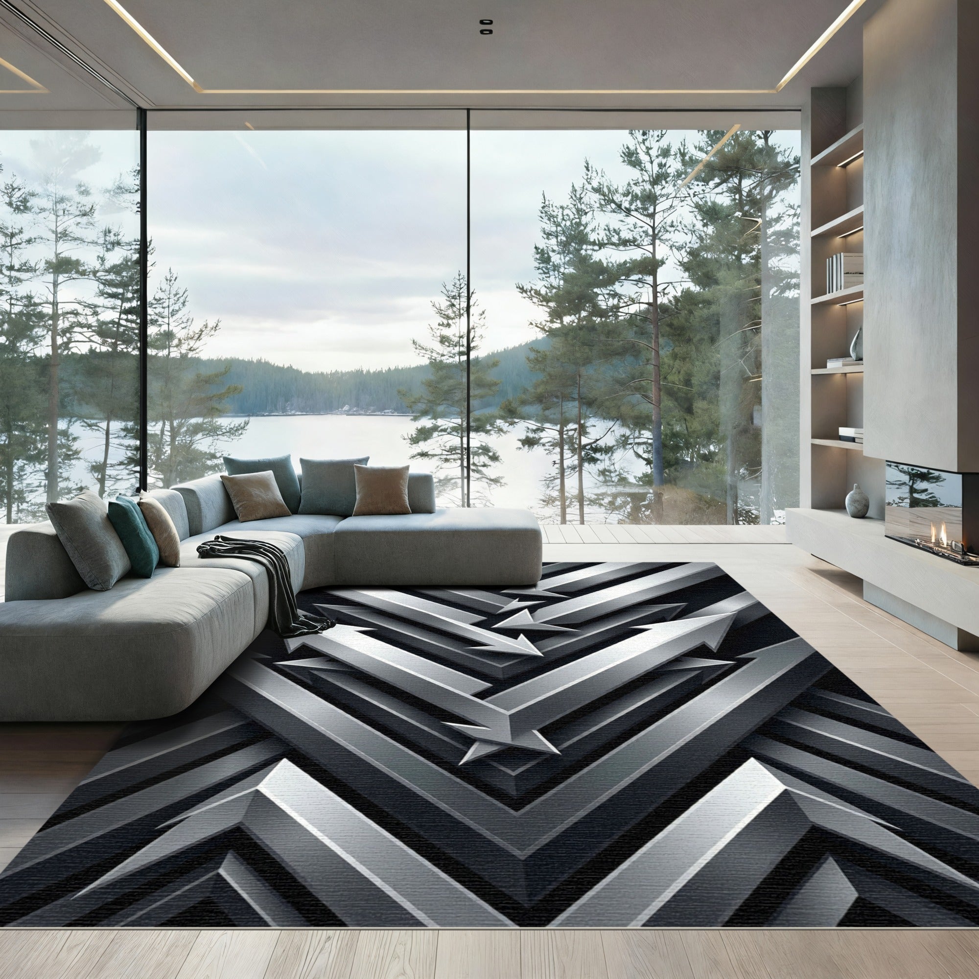 Silver Metallic Arrow Array Rug