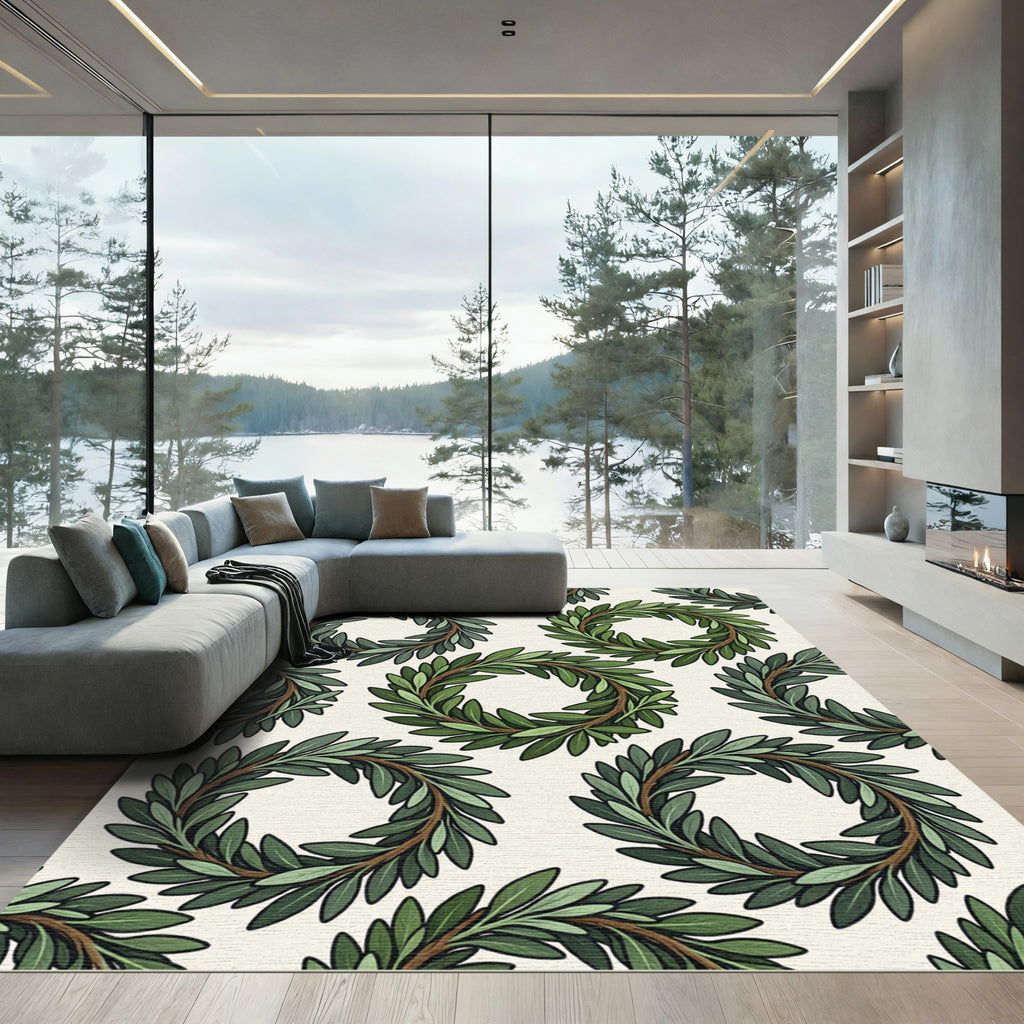 Green Laurel Wreath Repeating Pattern Rug