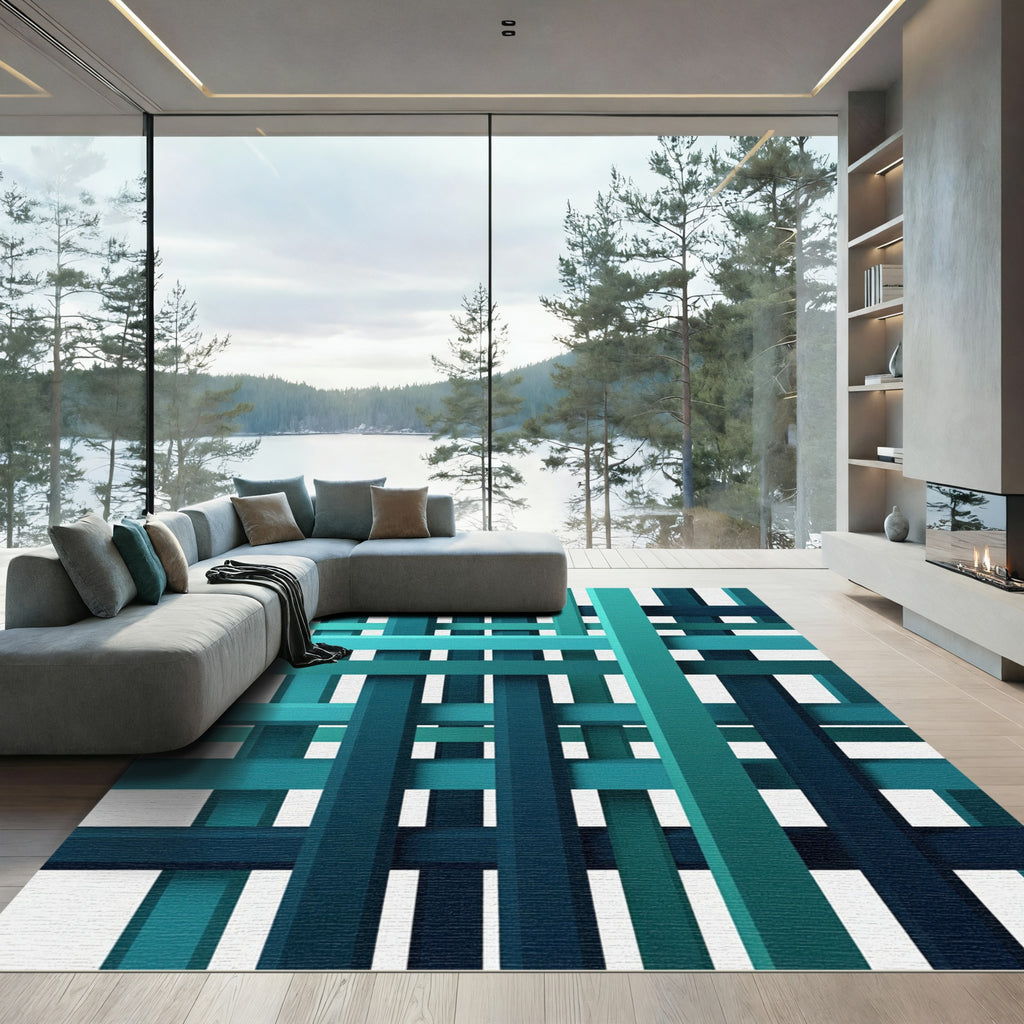 Deep Teal Woven Stripes Rug