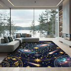 Golden Celestial Galaxy Constellation Map Rug