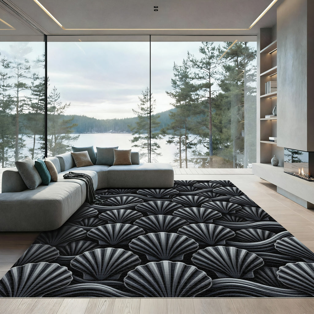 Dark Gray Scallop Wave Arrangement Rug