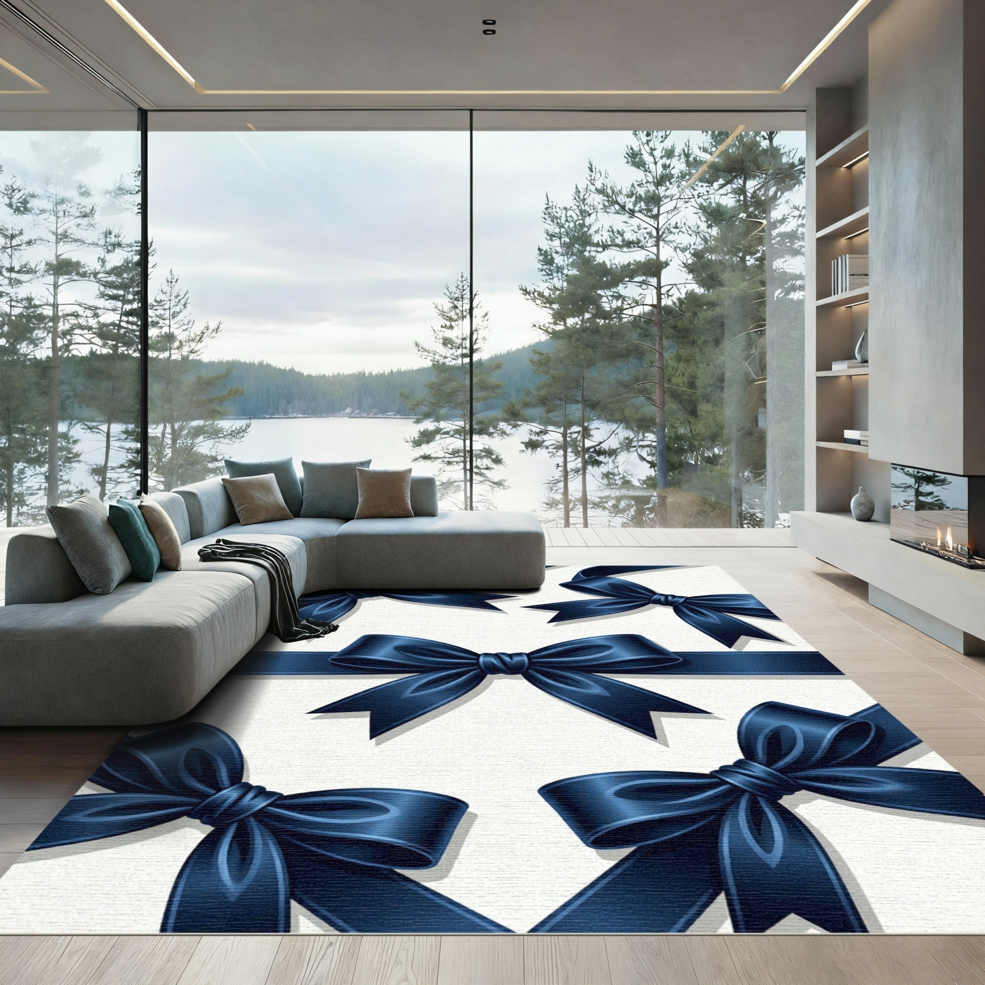 Elegant Midnight Navy Satin Ribbon Rug