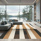 Brown Cream Vertical Stripe Awning Rug