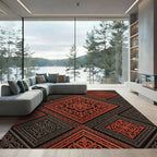 Terracotta Orange Scrollwork Diamond Tile Rug