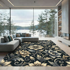 Elegant Ivory Floral Midnight Botanical Rug
