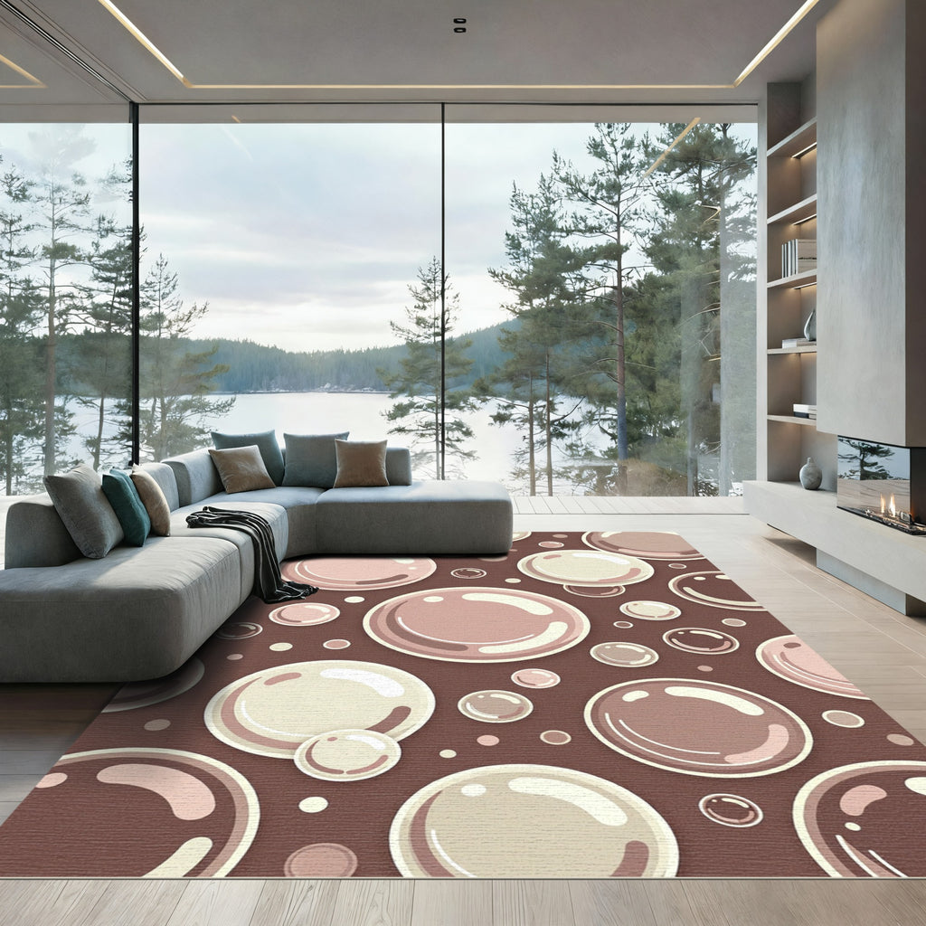 Abstract Brown Floating Bubbles Sphere Art Rug