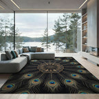 Golden Peacock Feather Mandala Medallion Rug