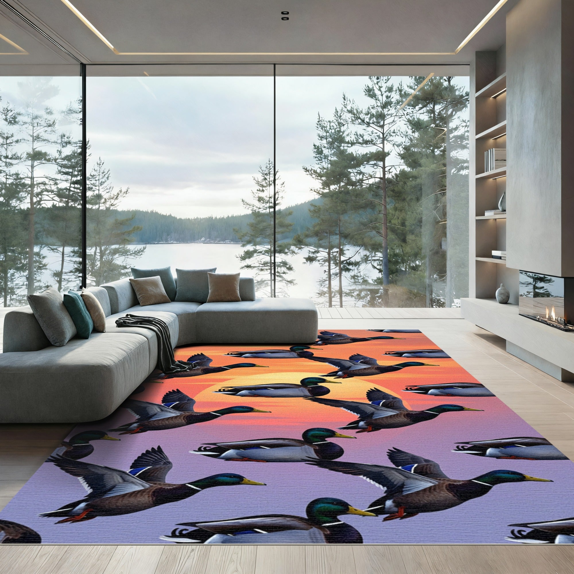 Sunset Mallard Duck Flight Horizon Rug