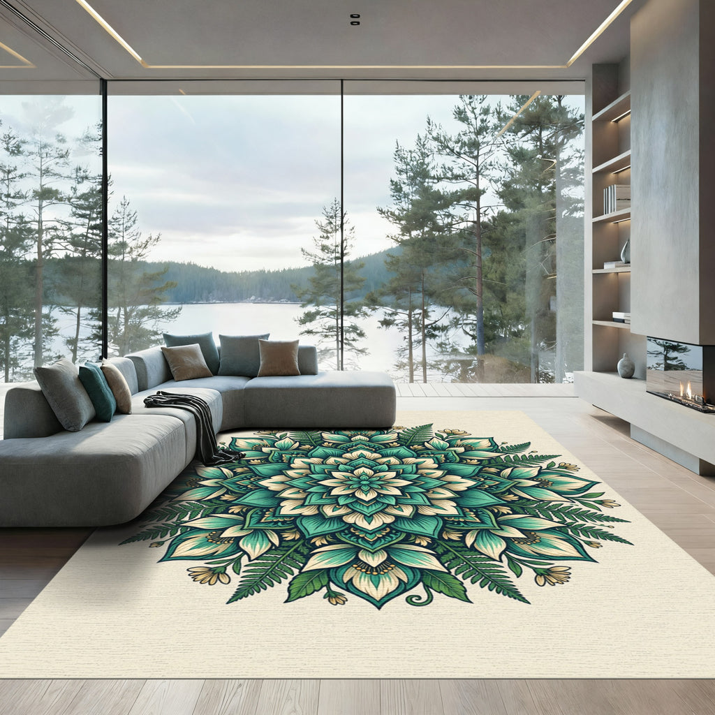 Emerald Teal Floral Mandala Bloom Rug