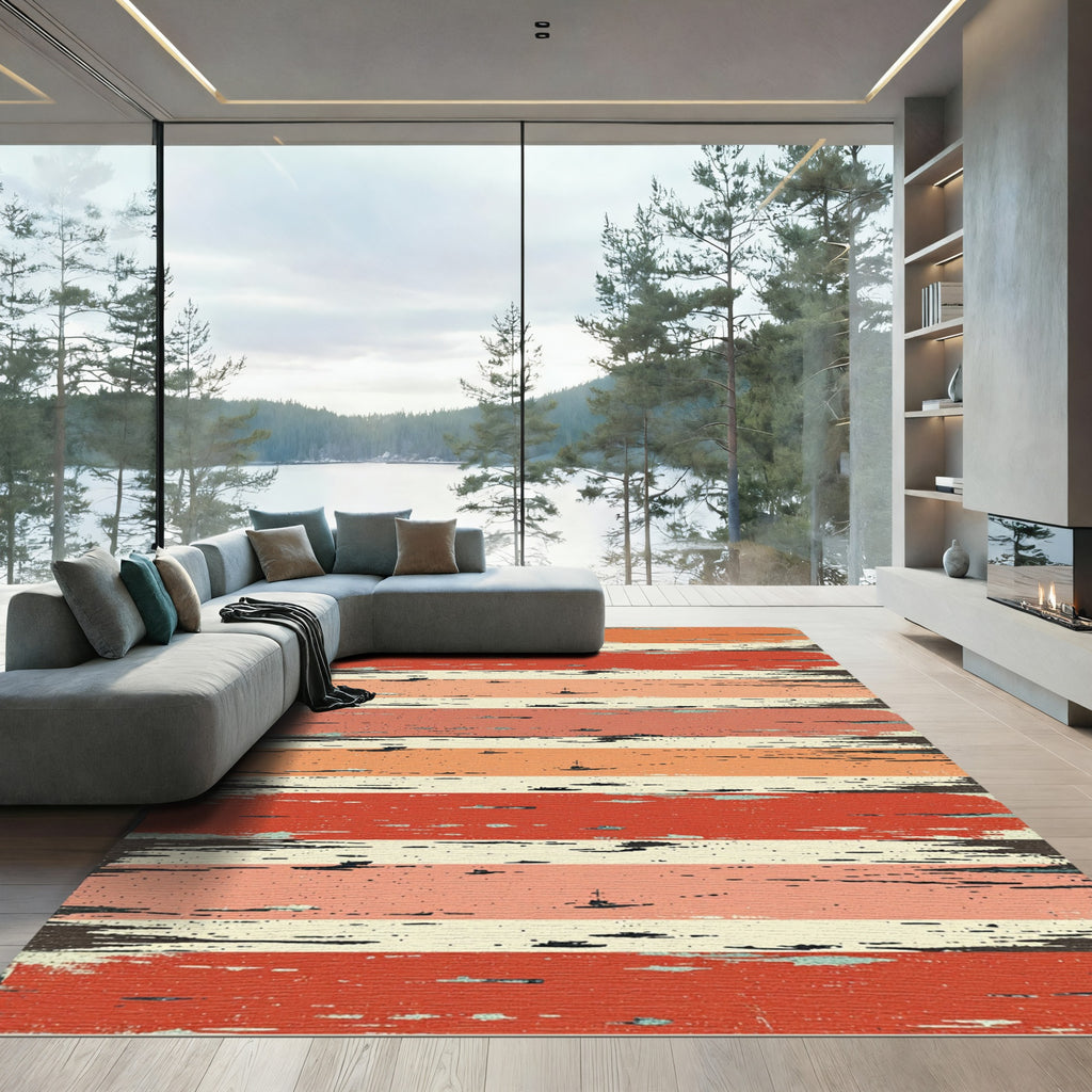 Distressed Sunset Horizon Striped Rug