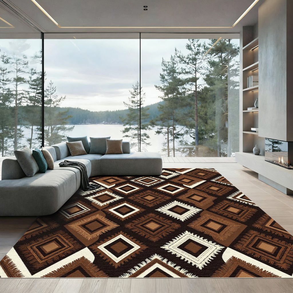 Brown Diamond Tribal Texture Rug