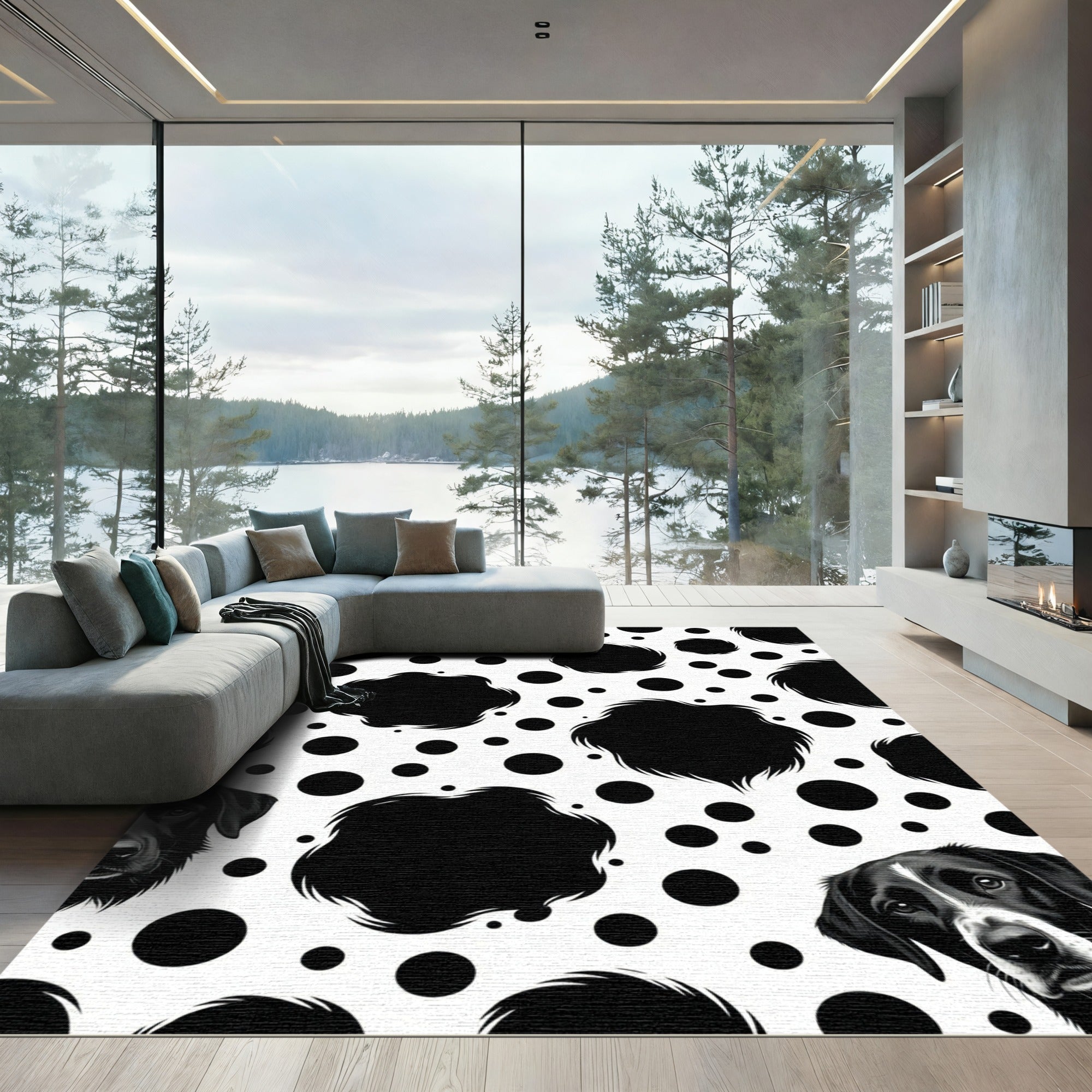 Black White Dog Spots Imprint Rug