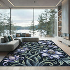 Elegant Blue Lily Twining Botanical Art Rug