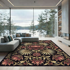 Gilded Lotus Crimson Floral Art Nouveau Rug