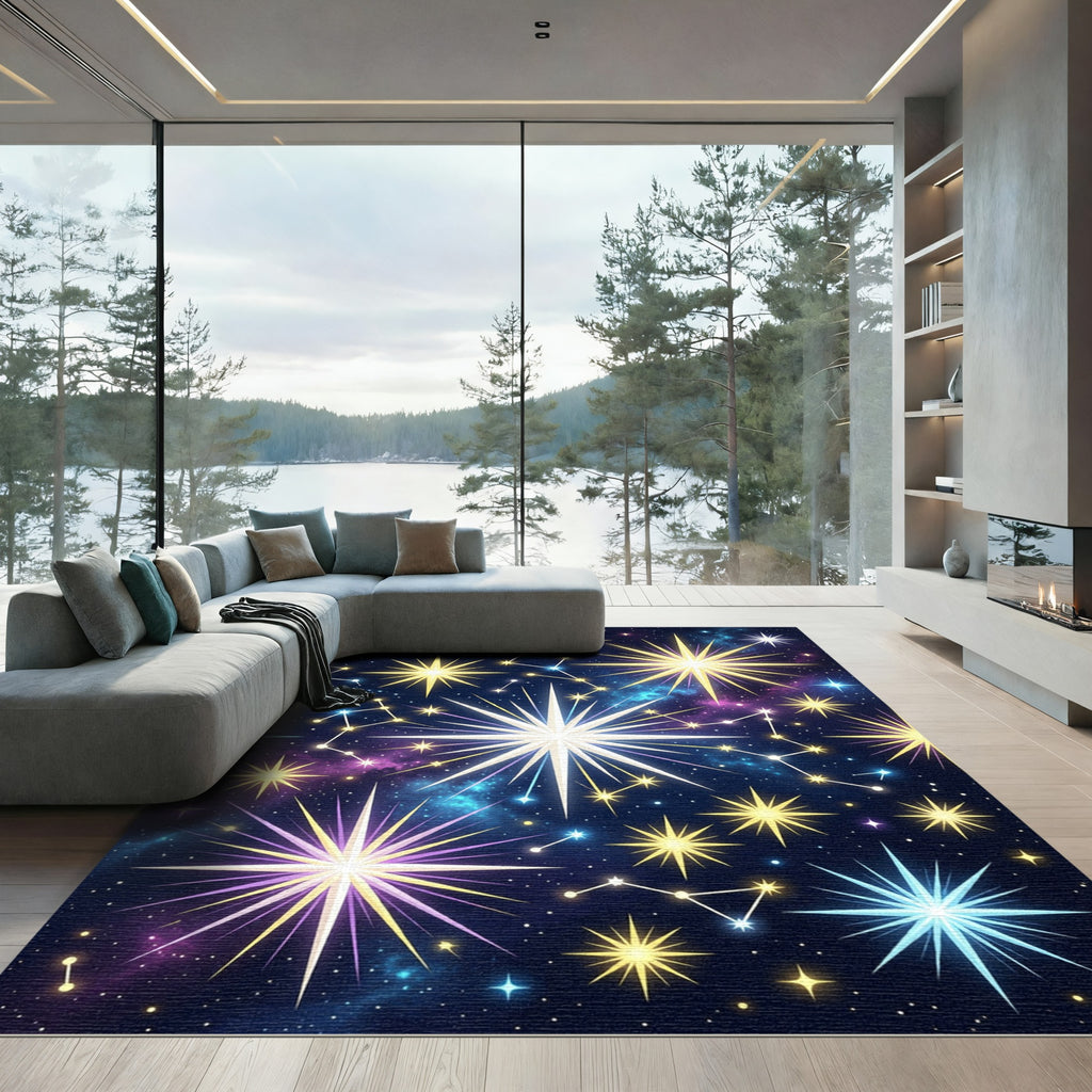 Celestial Golden Stars Cosmic Nebula Sky Rug