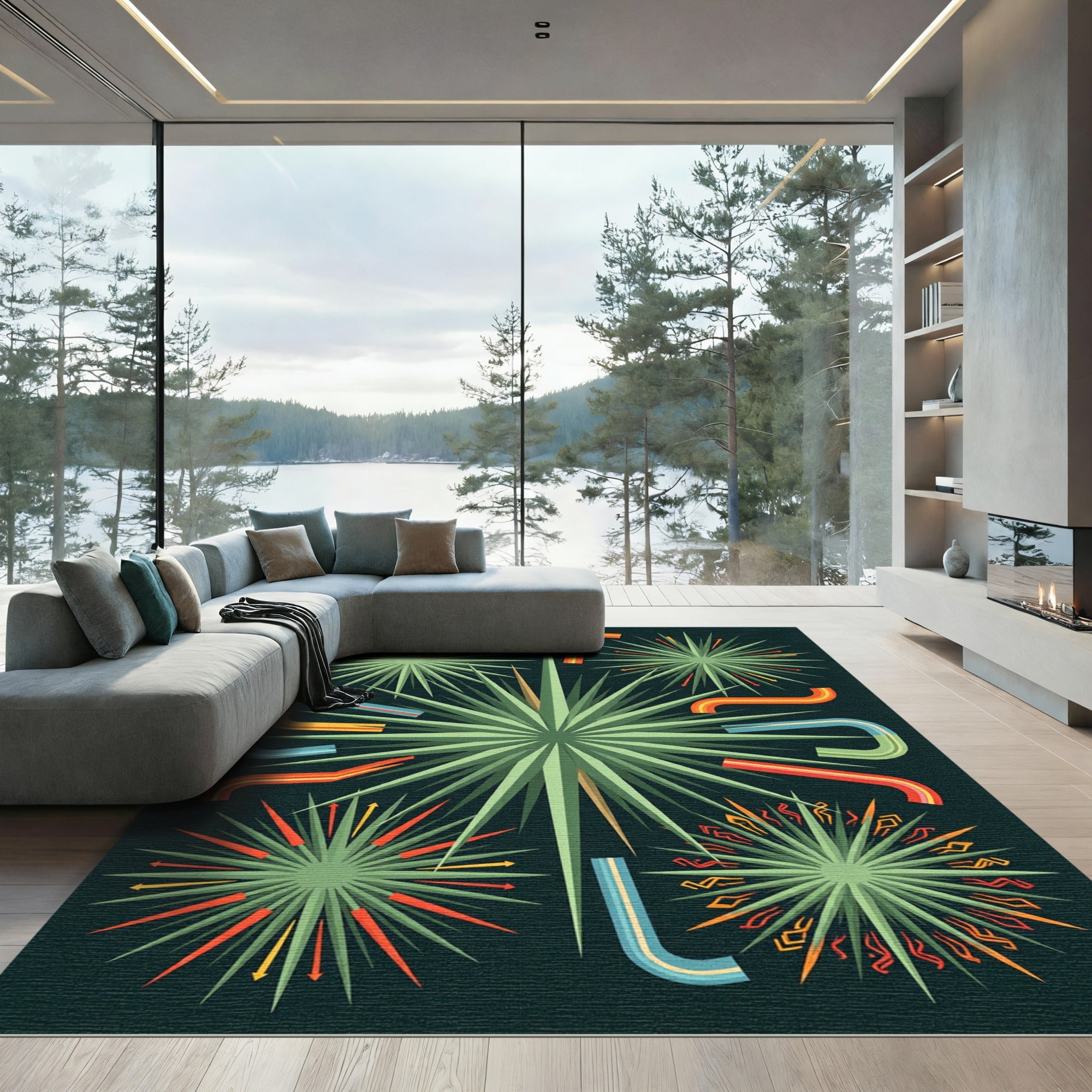 Mid-Century Retro Burst Sun Ray Art Rug