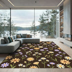 Daisies With Lilac Accents Dark Background Rug