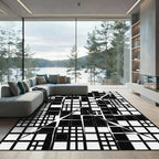 Modern Monochrome Geometric Fractured Grid Rug