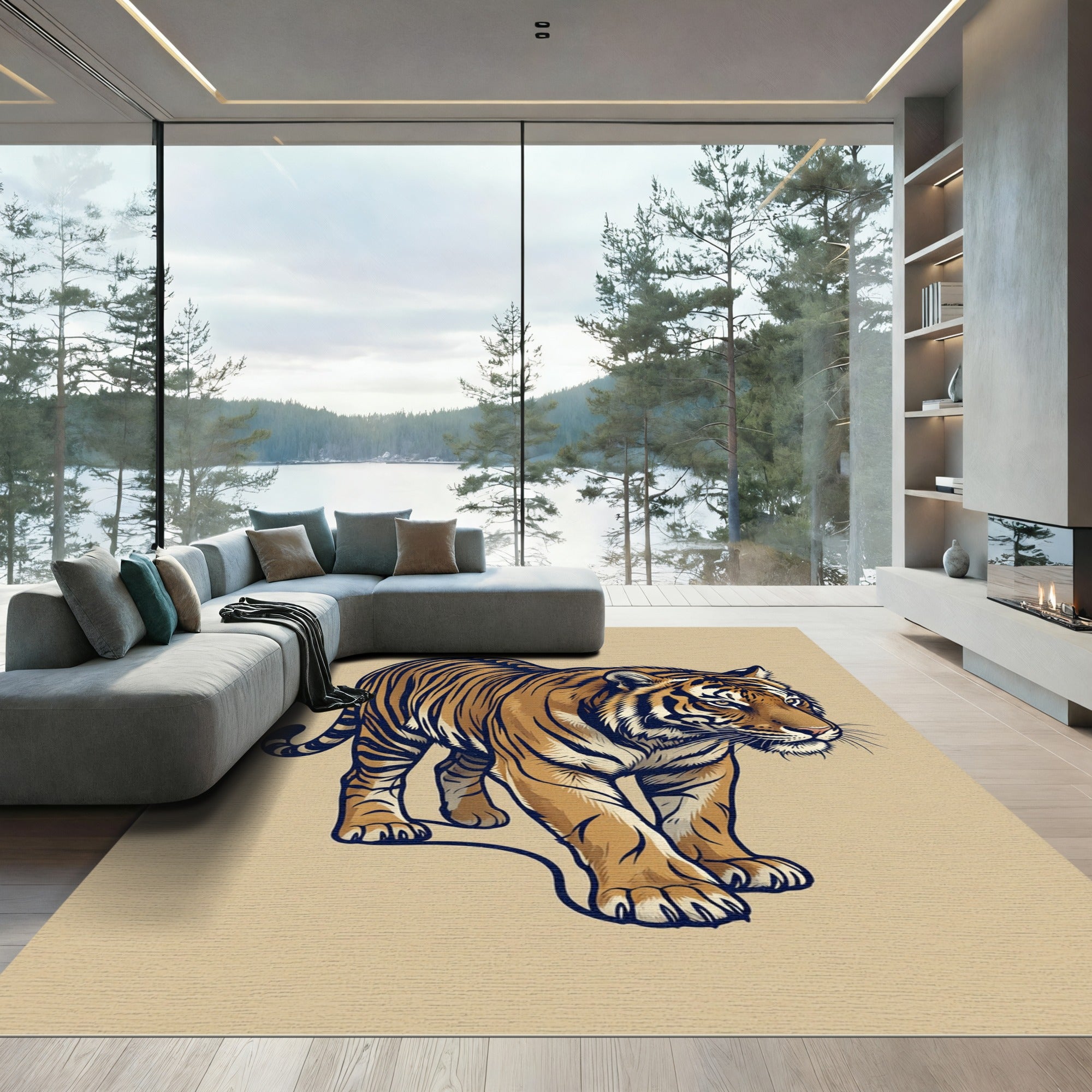 Majestic Amber Brown Tiger Animal Rug