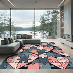 Pink and Charcoal Interlocking Heart Puzzle Rug