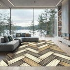 Earthy Beige Brown Herringbone Weave Rug