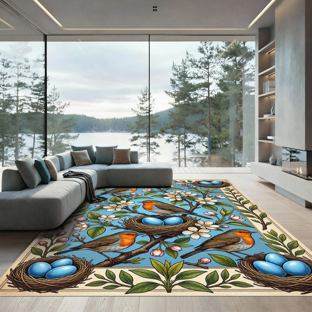 Spring Robin and Blue Egg Meadow Rug