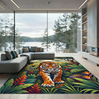 Vibrant Tropical Tiger Jungle Landscape Rug