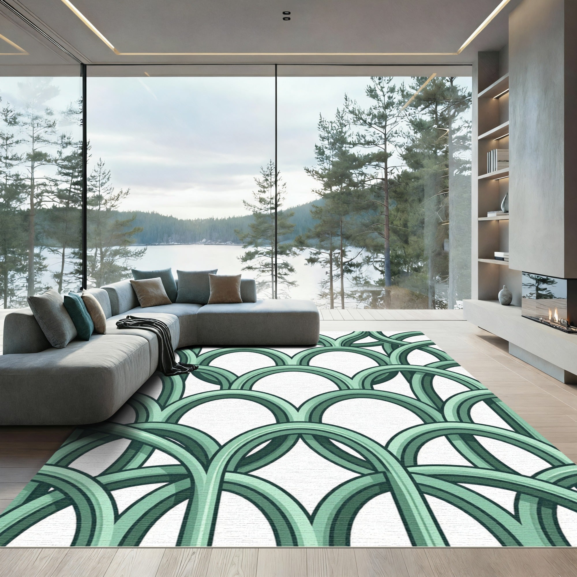 Sage Green Interlocking Arch Statement Rug