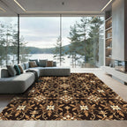 Intricate Floral Brown and Gold Medallion Rug