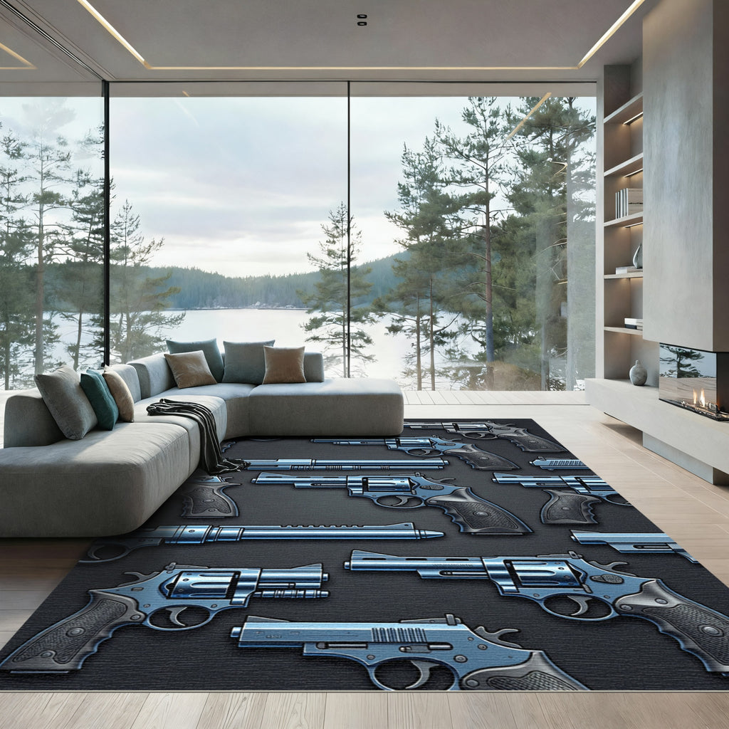 Blue Industrial Revolver Arrangement Art Rug