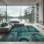 Teal Arched Palace Ornamental Damask Rug