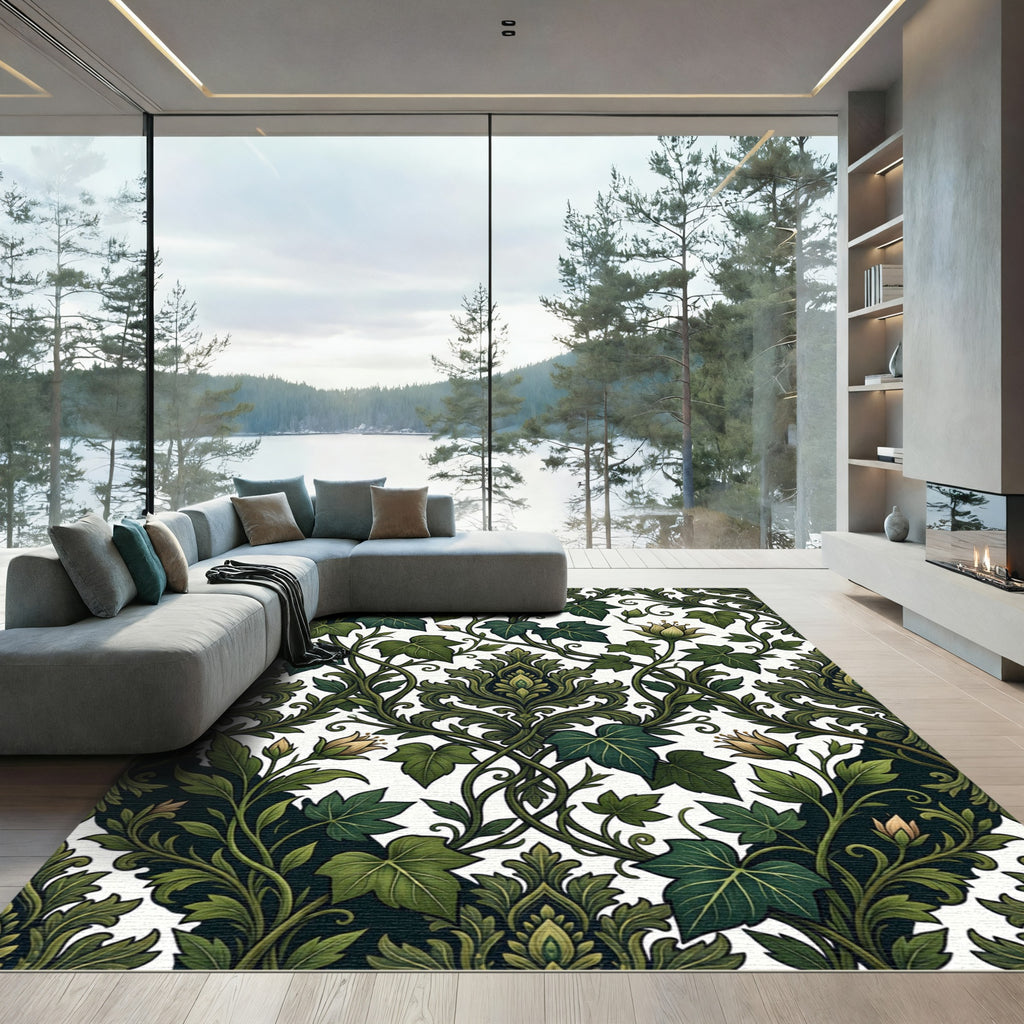 Emerald Vines Damask Garden Rug