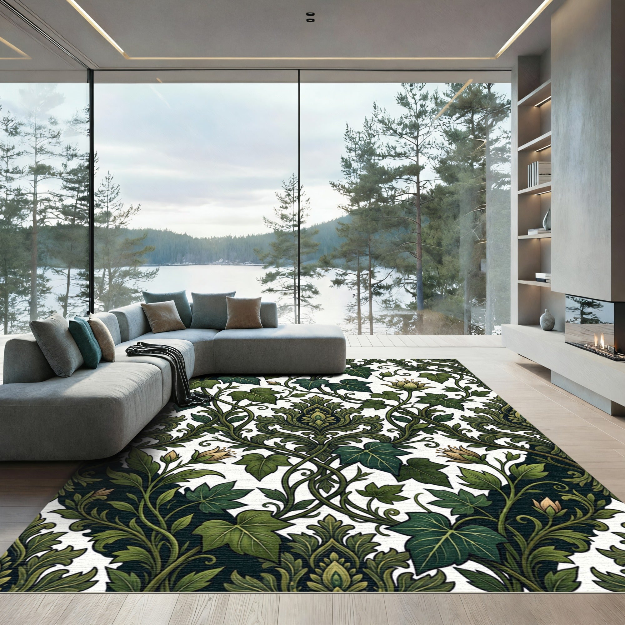 Emerald Vines Damask Garden Rug