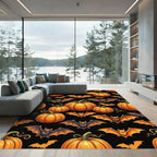 Spooky Pumpkin and Bat Halloween Art Rug