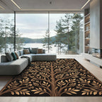 Golden Floral Tree Branch Arrangement Rug