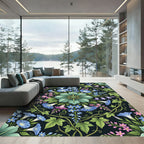 Botanical Azure Floral Symmetry Round Area Rug