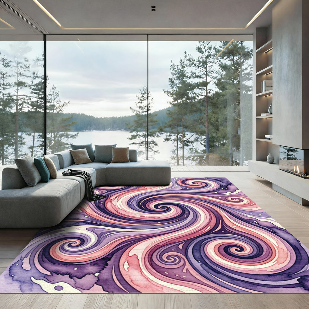 Abstract Lavender and Coral Swirls Rug