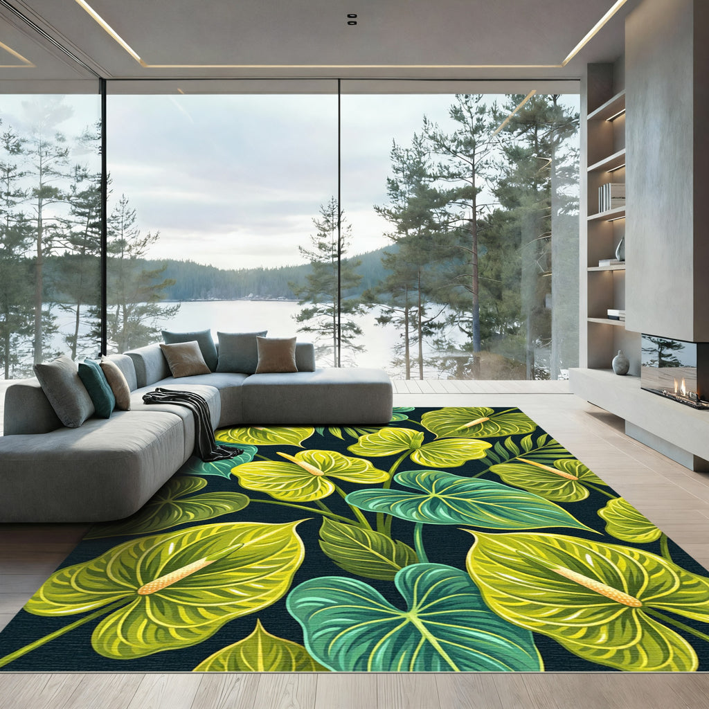 Lush Tropical Anthurium Foliage Garden Rug