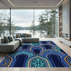 Blue Gold Archways Intricate Floral Rug