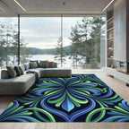 Lush Green and Blue Art Nouveau Flourish Rug
