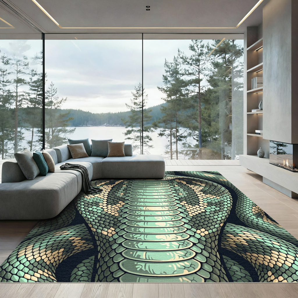 Emerald Cobra Serpent Scaled Creature Rug