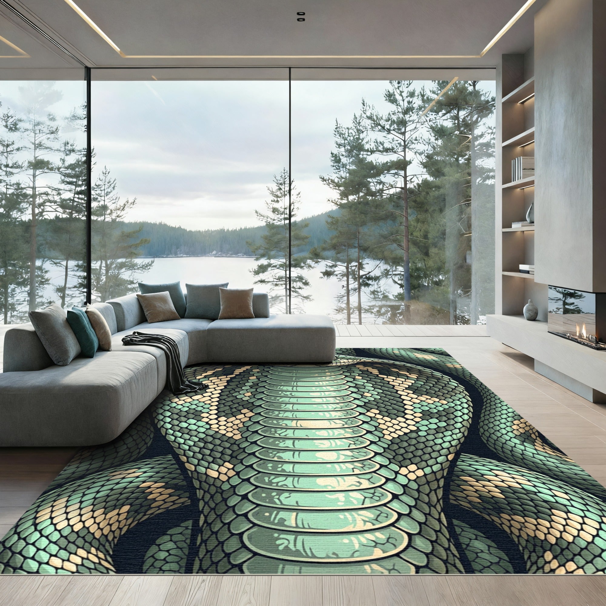 Emerald Cobra Serpent Scaled Creature Rug