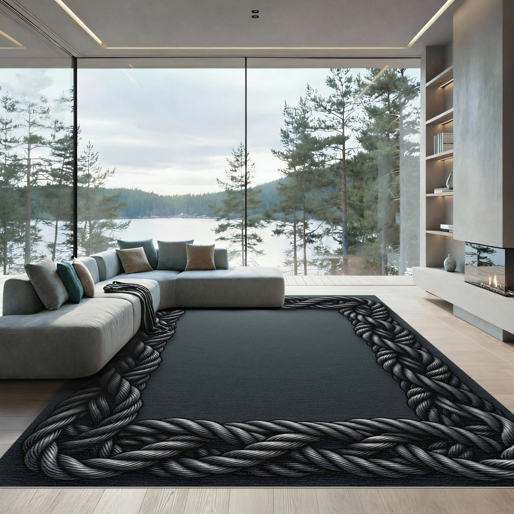 Braided Rope Frame Dark Gray Rug