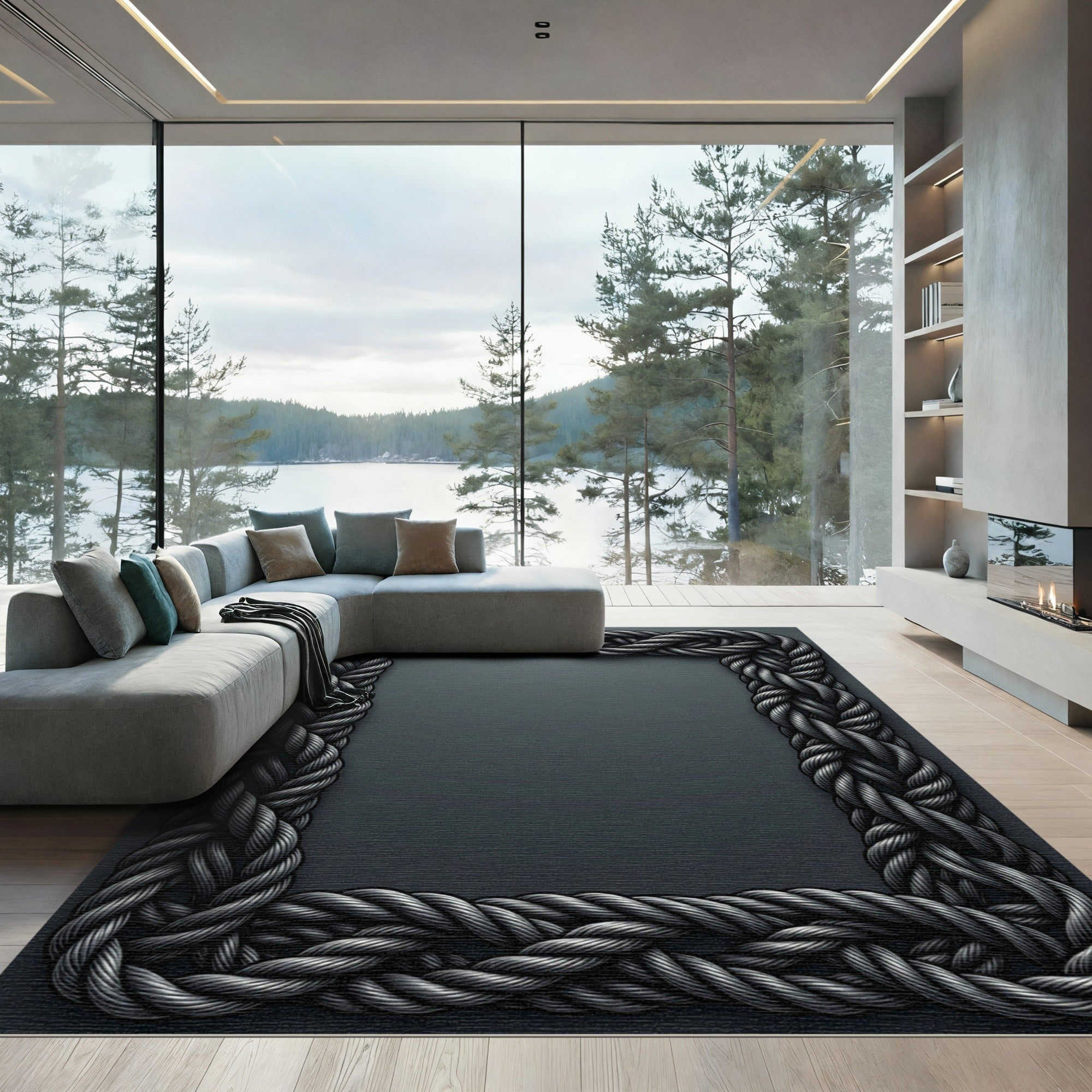 Braided Rope Frame Dark Gray Rug