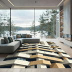 Modern Architectural Beige and White Stacks Rug