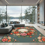 Elegant Floral Rose Wreath Medallion Rug