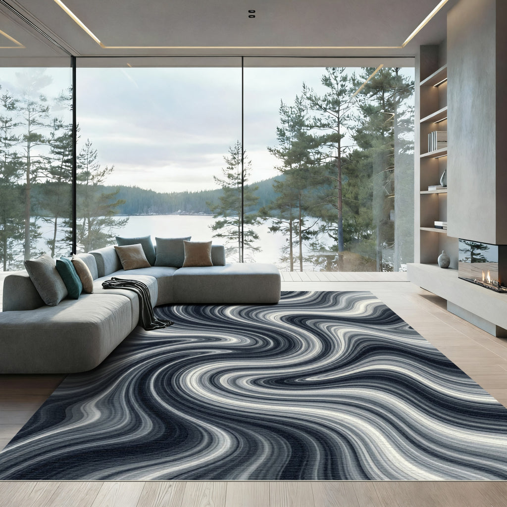Monochromatic Swirl Abstract Waves Rug