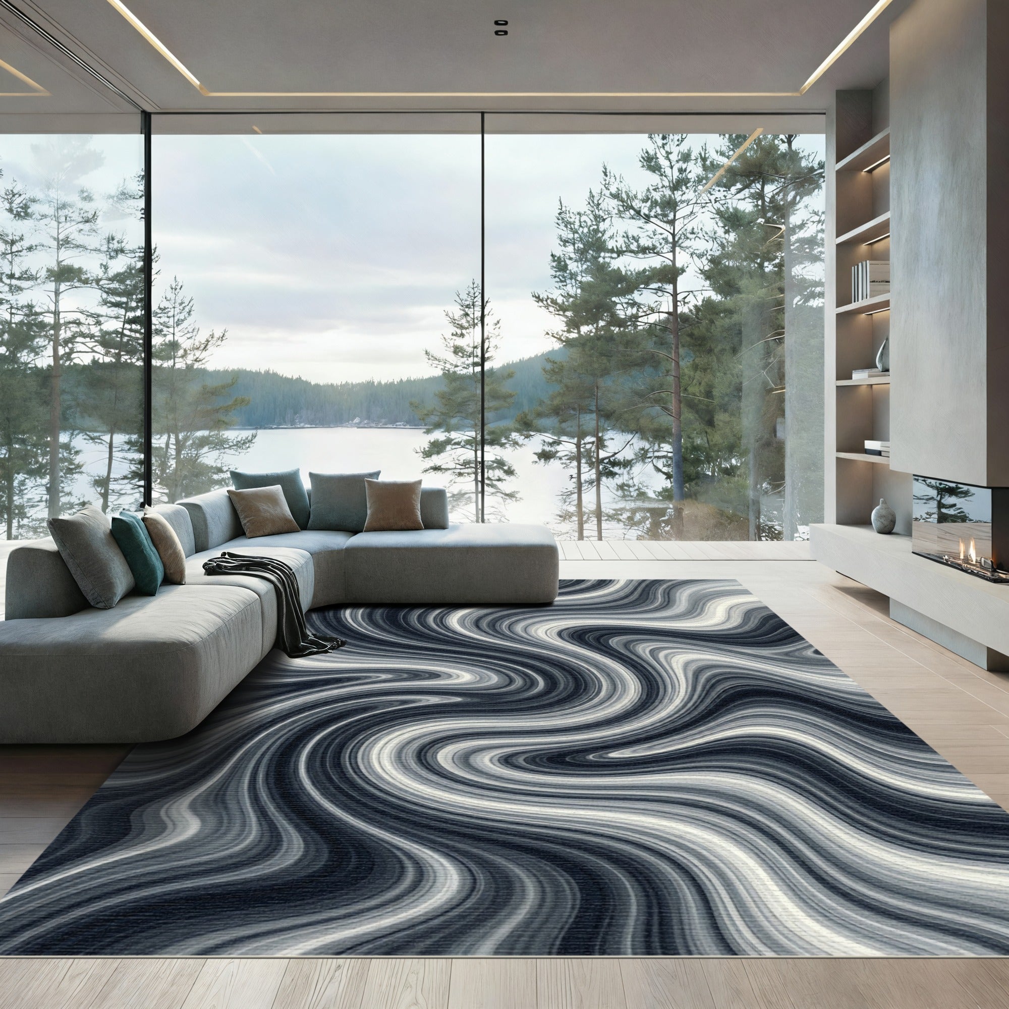 Monochromatic Swirl Abstract Waves Rug