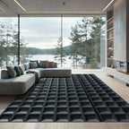 Minimalist Charcoal Grid Geometric Square Rug
