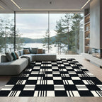 Modern Monochrome Grid Geometric Rug